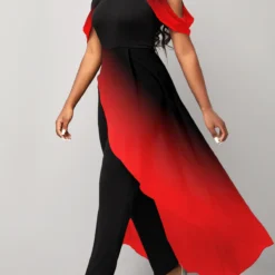 Plus Size Red Ombre Short Sleeve Jumpsuit -Rosewe Online Store 297028 P 16657450863092