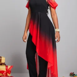 Plus Size Red Ombre Short Sleeve Jumpsuit -Rosewe Online Store 297028 P 16657450866547