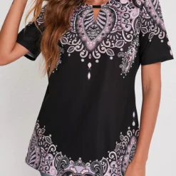 Black Tribal Print Short Sleeve T Shirt