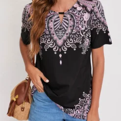 Black Tribal Print Short Sleeve T Shirt 9 Black Tribal Print Short Sleeve T Shirt -Rosewe Online Store 297393 P 16498453546434