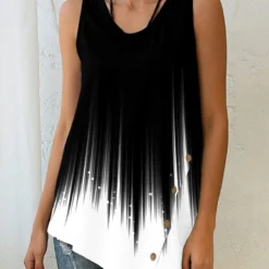 Ombre Color Block Asymmetric Hem Tank Top