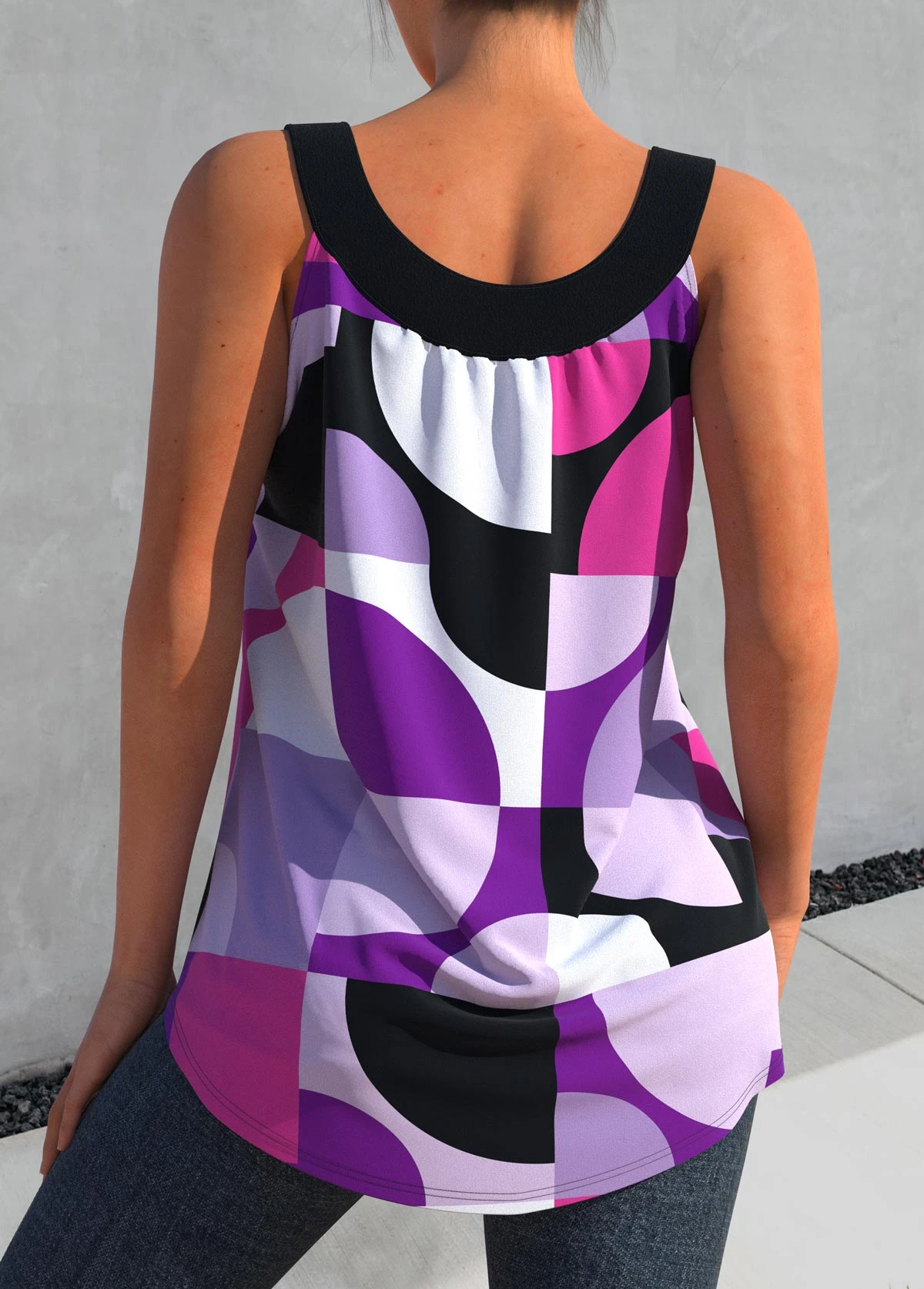 Printed Multi Color Round Neck Tank Top 2 Printed Multi Color Round Neck Tank Top - Image 2