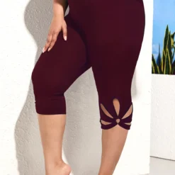 Wine Red Petal Shape Hollow Plus Size Shorts