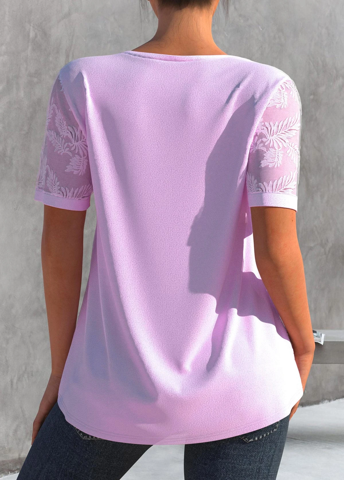 Light Pink Embroidered Faux Two Piece T Shirt 2 Light Pink Embroidered Faux Two Piece T Shirt - Image 2