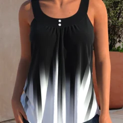 Black Ombre Wide Strap Decorative Button Tank Top
