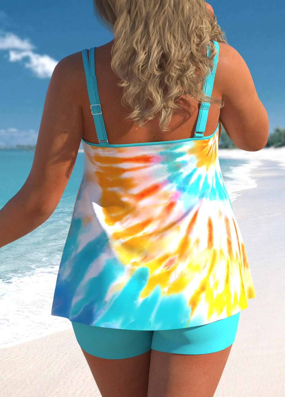 Cyan Plus Size Tie Dye Print Tankini Set 2 Cyan Plus Size Tie Dye Print Tankini Set - Image 2