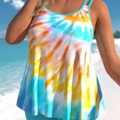 Cyan Plus Size Tie Dye Print Tankini Set 8 Cyan Plus Size Tie Dye Print Tankini Set -Rosewe Online Store 301673 P 1648443290674