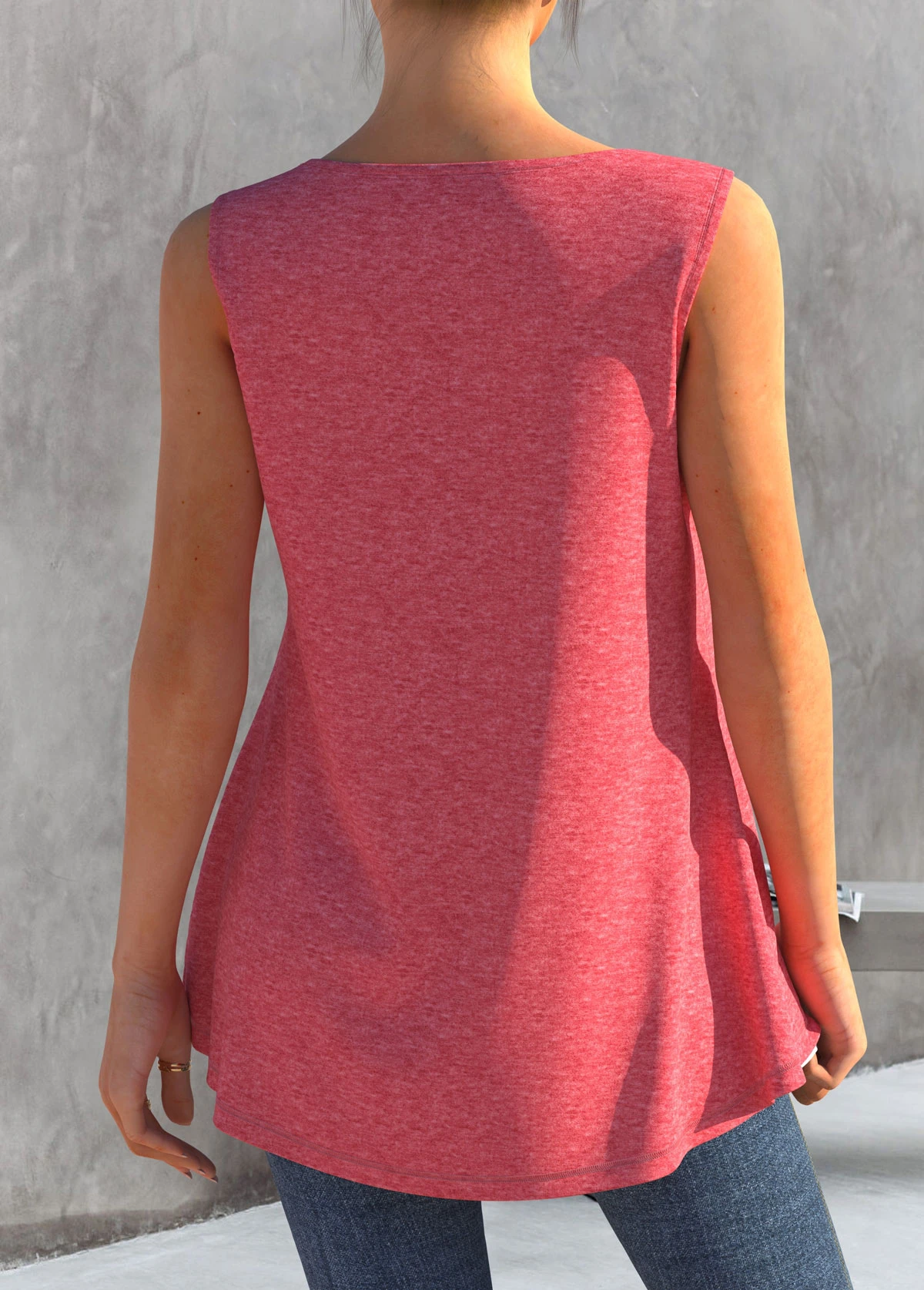 Faux Two Piece Decorative Button Pink Tank Top 2 Faux Two Piece Decorative Button Pink Tank Top - Image 2