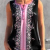 Floral Print Black Split Neck Tank Top