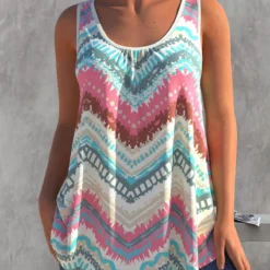 Color Block Wide Strap Chevron Print Tank Top