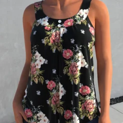 Black Floral Print Wide Strap Tank Top -Rosewe Online Store 303150 P 1650602225768