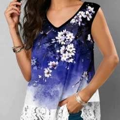 Lace Stitching V Neck Multi Color Tank Top 5 Lace Stitching V Neck Multi Color Tank Top -Rosewe Online Store 304488 P 1652936845243