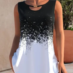 Color Block Ombre Cutout Neck Tank Top