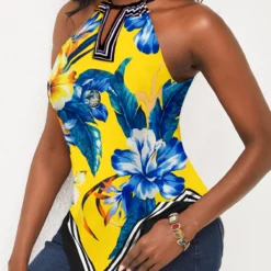 Asymmetric Hem Yellow Bib Neck Camisole Top -Rosewe Online Store 305910 P 1653552718317