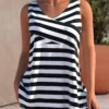 V Neck Striped Color Block Tank Top