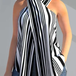 Black Cross Halter Striped Tank Top -Rosewe Online Store 306319 P 1653955791348
