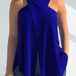 Halter Royal Blue Cross Front Tank Top