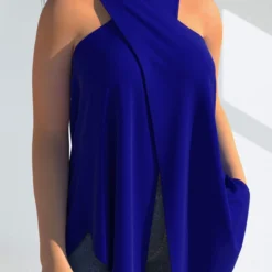 Halter Royal Blue Cross Front Tank Top -Rosewe Online Store 306617 P 1655115362866