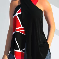 Halter Geometric Print Black Cross Tank Top -Rosewe Online Store 307381 P 1655364195302