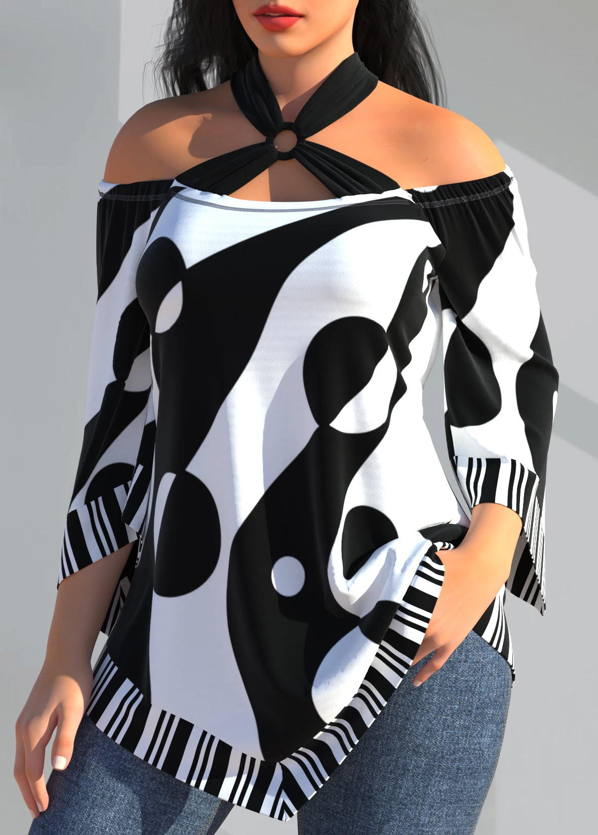 Polka Dot White Cross Strap Striped T Shirt 3 Polka Dot White Cross Strap Striped T Shirt - Image 3