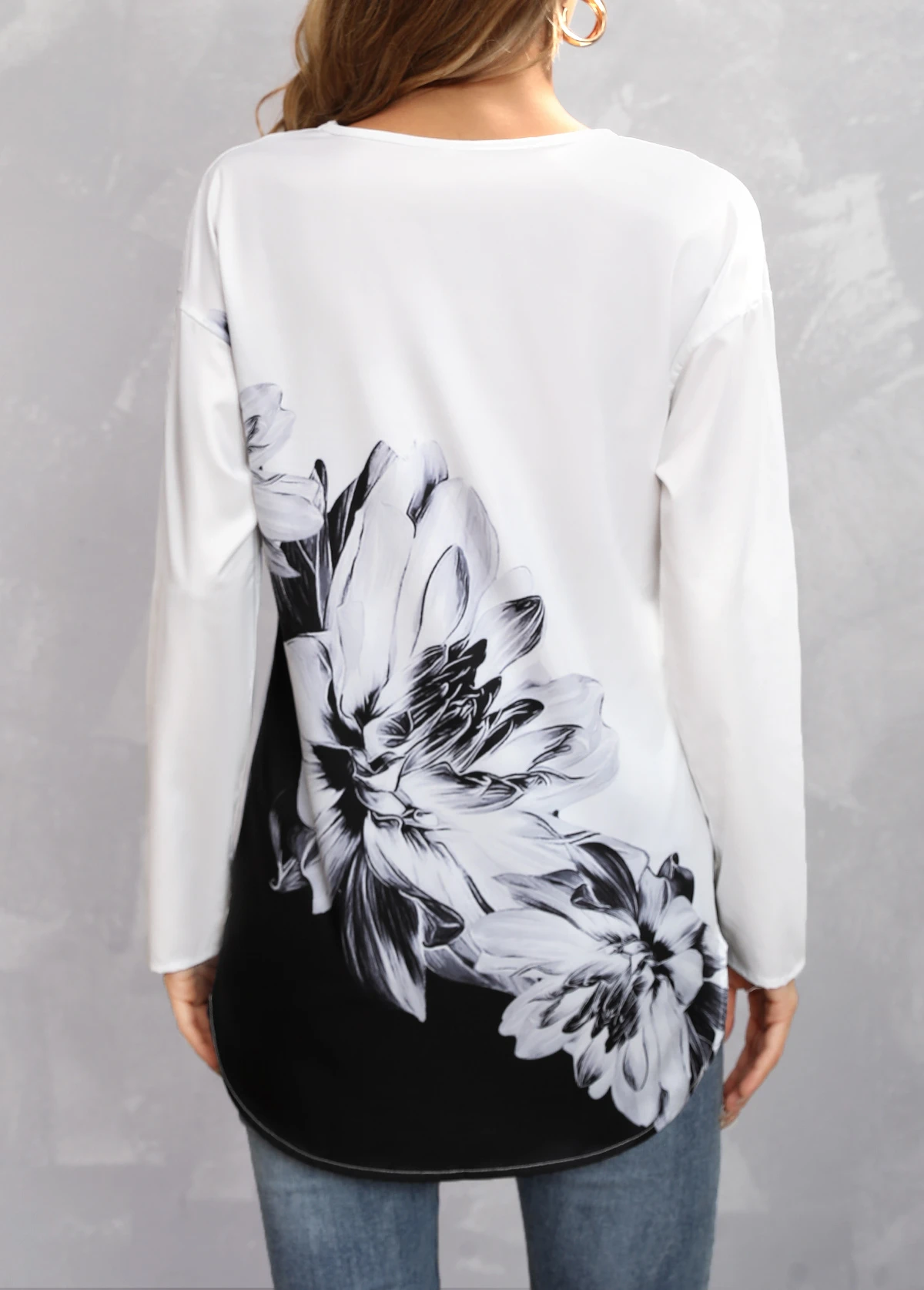 Floral Print Long Sleeve Black Blouse 2 Floral Print Long Sleeve Black Blouse - Image 2