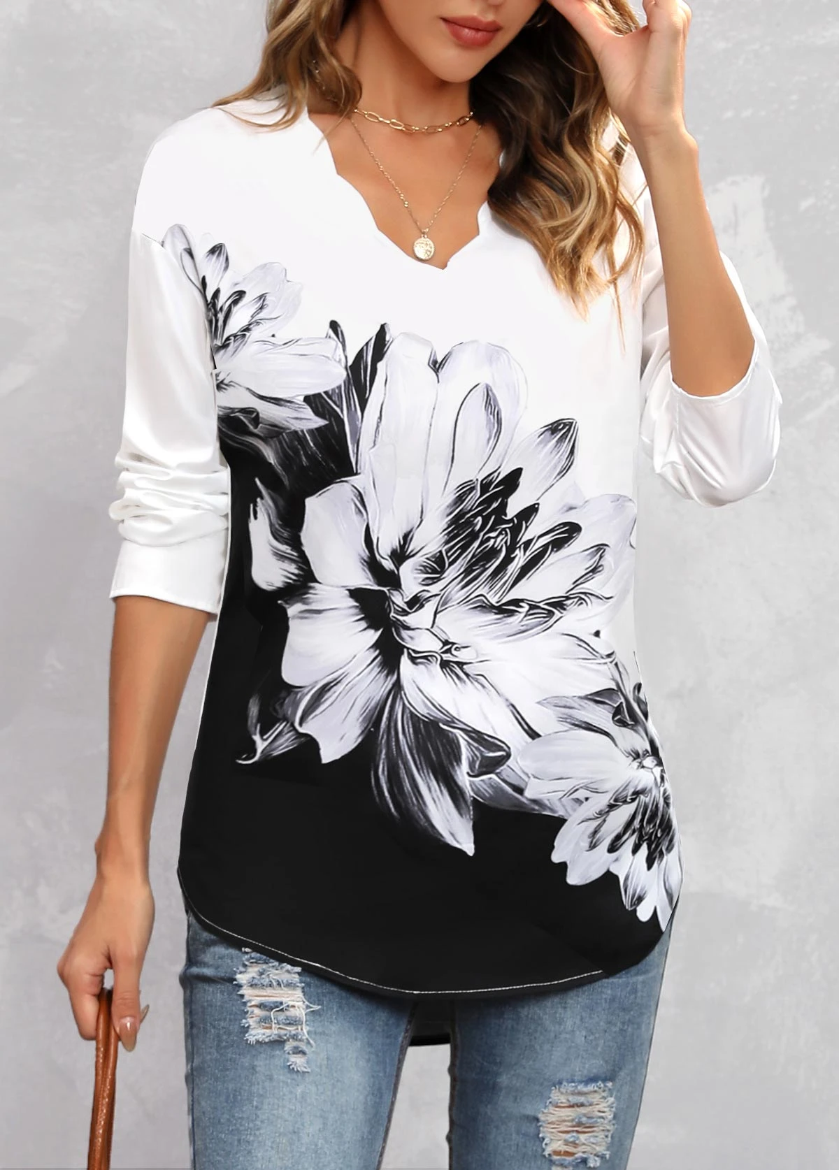 Floral Print Long Sleeve Black Blouse 3 Floral Print Long Sleeve Black Blouse - Image 3