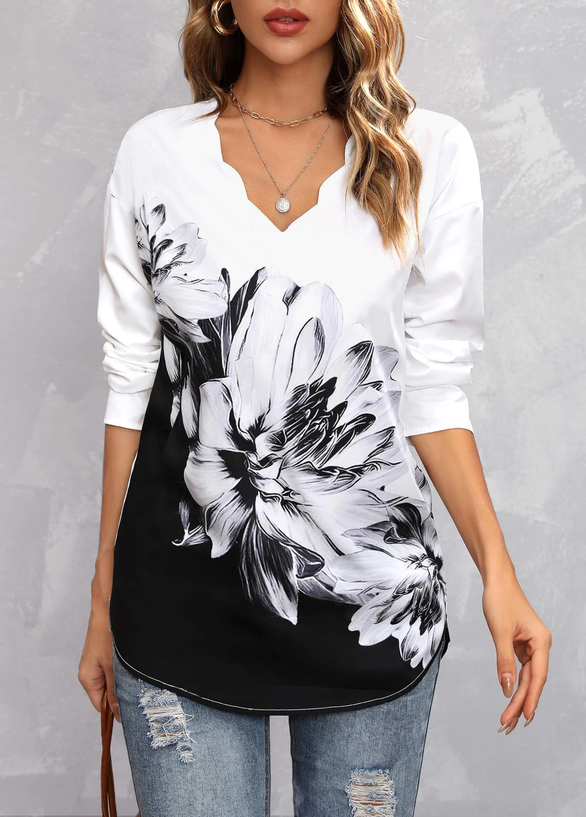 Floral Print Long Sleeve Black Blouse 1 Floral Print Long Sleeve Black Blouse