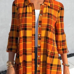 Orange Halloween Geometric Print Long Sleeve Blouse