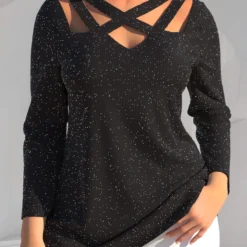 Long Sleeve Black Cross Strap T Shirt