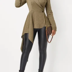 Asymmetry Dark Grey Marl Long Sleeve Blouse