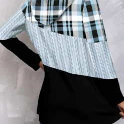 Plus Size Tartan Print Twisted Light Blue Hoodie -Rosewe Online Store 314496 P 1663131524689