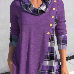 Plus Size Tartan Print Cross Hem Dusty Purple Sweatshirt 9 Plus Size Tartan Print Cross Hem Dusty Purple Sweatshirt -Rosewe Online Store 315494 P 1665218126995