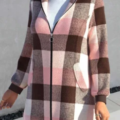 Plus Size Tartan Print Zipper Pink Hooded Long Sleeve Jacket 5 Plus Size Tartan Print Zipper Pink Hooded Long Sleeve Jacket -Rosewe Online Store 315601 P 1665997756688