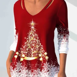 Plus Size Red Christmas Print T Shirt 5 Plus Size Red Christmas Print T Shirt -Rosewe Online Store 317414 P 1665724505795