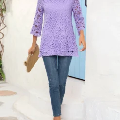 Light Purple Lace Round Neck Blouse 9 Light Purple Lace Round Neck Blouse -Rosewe Online Store 318790 P 16730049203664