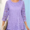 Light Purple Lace Round Neck Blouse