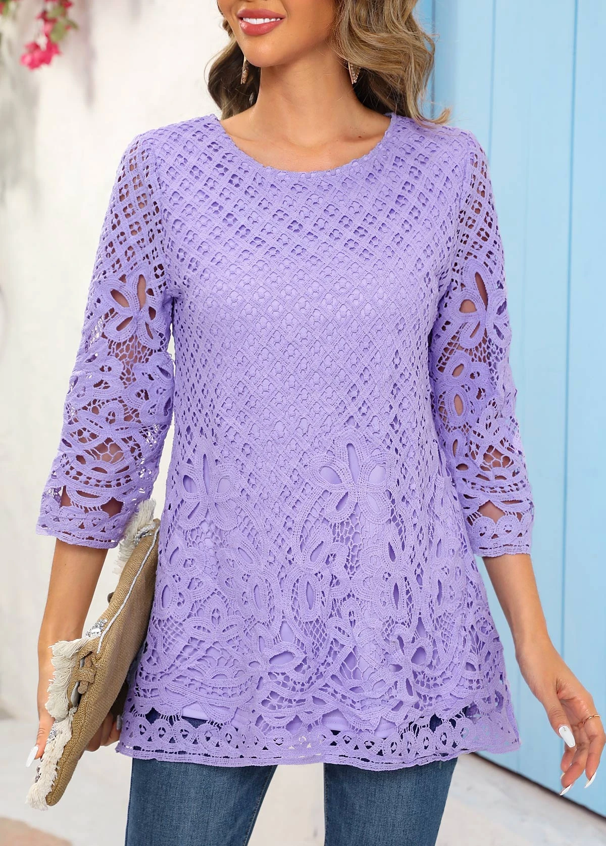 Light Purple Lace Round Neck Blouse 1 Light Purple Lace Round Neck Blouse