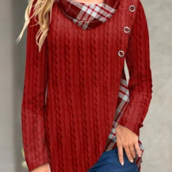 Plus Size Red Plaid Long Sleeve Sweatshirt -Rosewe Online Store 318921 P 1667465544216