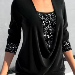 Sequin Square Neck Black Long Sleeve T Shirt 5 Sequin Square Neck Black Long Sleeve T Shirt -Rosewe Online Store 319385 P 1670462298465