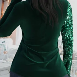Blackish Green V Neck Sequin T Shirt -Rosewe Online Store 319667 P 1669875923060