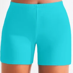 High Waisted Neon Blue Plus Size Swim Shorts