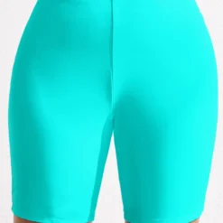 High Waisted Cyan Plus Size Swim Shorts