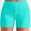 High Waisted Cyan Plus Size Swimwear Shorts