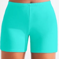 High Waisted Cyan Plus Size Swimwear Shorts
