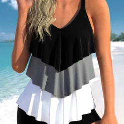 Black Plus Size Handkerchief Hem Tankini Top-No Bottom