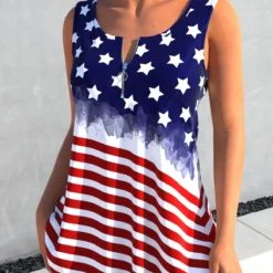 American Flag Print Zipper Navy Tank Top -Rosewe Online Store 323302 P 1672815519283