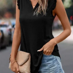 Black Split Neck Frill Tank Top 8 Black Split Neck Frill Tank Top -Rosewe Online Store 323340 P 16758414650462