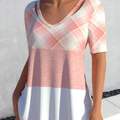Plus Size Plaid Short Sleeve T Shirt -Rosewe Online Store 323483 P 1676614082471