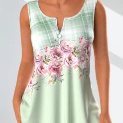 Plus Size Floral Print Sleeveless Tank Top