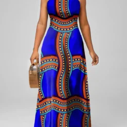 Plus Size Royal Blue Cage Neck Dress